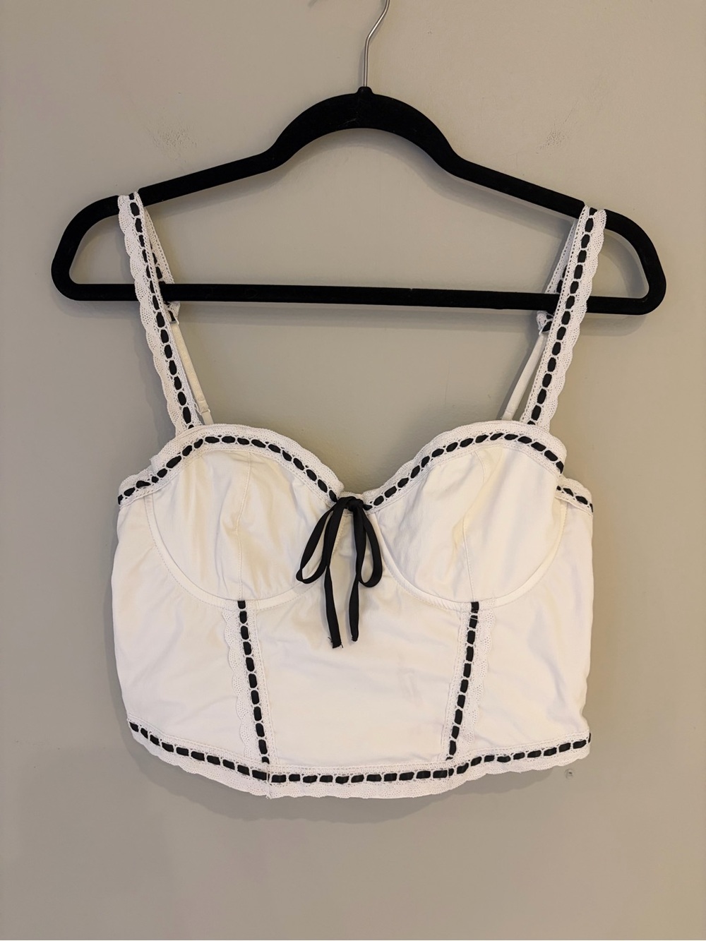 Garage White Cropped Bustier Tank with Black Trim Size Medium